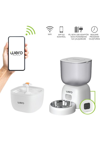 2in1 Akıllı Kedi & Köpek Mama Kabı ve Su Pınarı Seti | Wi-Fi Kontrollü, Otomatik Besleme (Wf1)