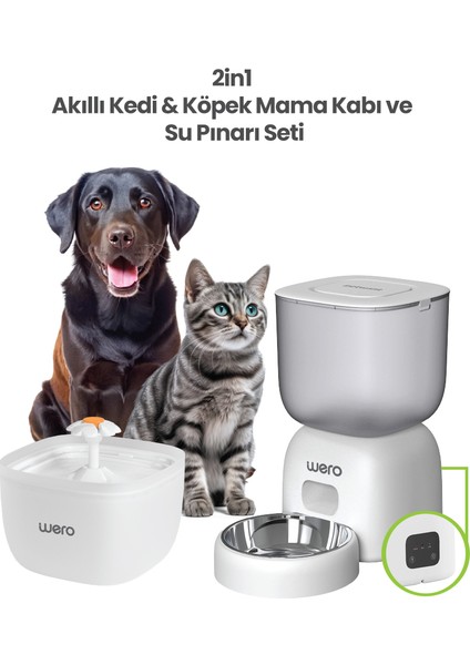 2in1 Akıllı Kedi & Köpek Mama Kabı ve Su Pınarı Seti | Wi-Fi Kontrollü, Otomatik Besleme (Wf1)