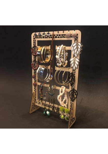 Yeşil Ahşap Takı ve Küpe Standı, Şık ve Kullanışlı Dekorasyon Aksesuarı