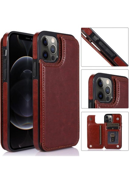 Kart Tutucu Kartı ile IPhone 12 Pro Çift Manyetik Toka Için Cüzdan Kılıf (Yurt Dışından) indirimleri