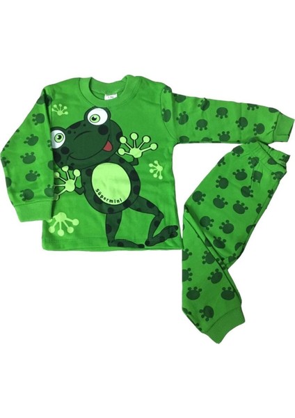 Yeşil Renk Kurbağa Desenli %100 Pamuk Pijama Takımı
