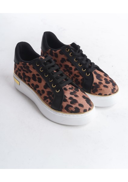Mına Bağcıklı Ortopedik Taban Leopar Desenli Kadın Sneaker Spor Ayakkabı Tbt - Kahverengi fırsatları