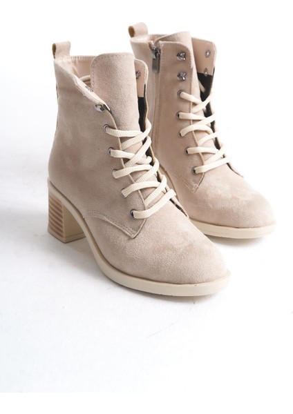 Lena Bağcıklı Fermuarlı Ortopedik Taban Topuklu Süet Kadın Bot Stt - Ten fırsatları