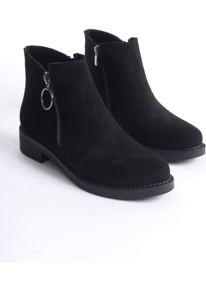 Margaret Fermuarlı Ortopedik Taban Topuklu Süet Kadın Bot Sst - Siyah fırsatları