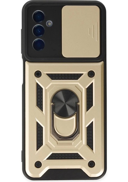 Samsung Galaxy M13 Kılıf Pars Lens Yüzüklü Silikon - Gold