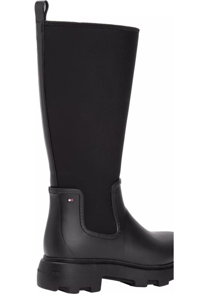 Kadın Warm Lined Fermuarlı Uzun Yağmur Çizmesi - Siyah