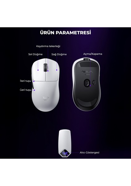 SC800 Lightweight PAW3395 Sensor 26000 Dpı 8000Hz Kablolu ve Kablosuz Gaming Oyuncu Mouse Siyah