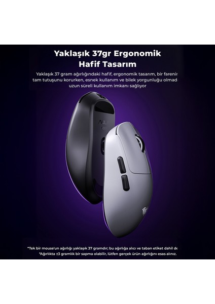 SC800 Lightweight PAW3395 Sensor 26000 Dpı 8000Hz Kablolu ve Kablosuz Gaming Oyuncu Mouse Siyah