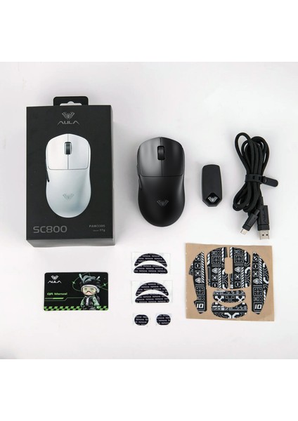 SC800 Lightweight PAW3395 Sensor 26000 Dpı 8000Hz Kablolu ve Kablosuz Gaming Oyuncu Mouse Siyah