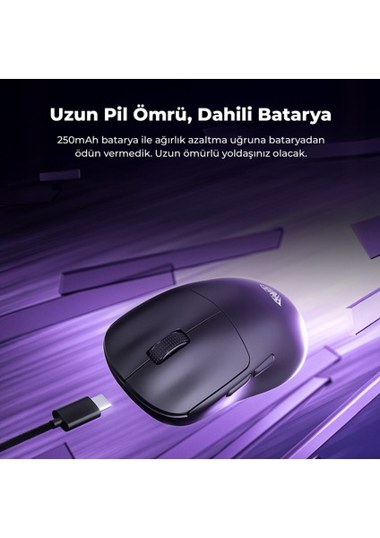 SC800 Lightweight PAW3395 Sensor 26000 Dpı 8000Hz Kablolu ve Kablosuz Gaming Oyuncu Mouse Siyah