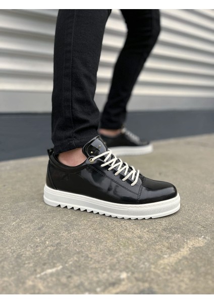 JY152 Cool Bağcıklı Rugan Erkek Günlük Spor Klasik Ayakkabı Rbt - Siyah