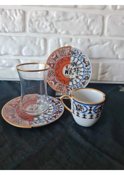 18 Parça 6 Kişilik Çay ve Türk Kahvesi Fincanı Takımı Nora Serisi