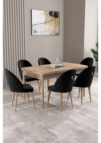 Milas Atlantik ÇAM 80X132 Açılabilir Mdf Masa Yemek Odası Takımı, Mutfak Takımı 6 Adet Sandalye