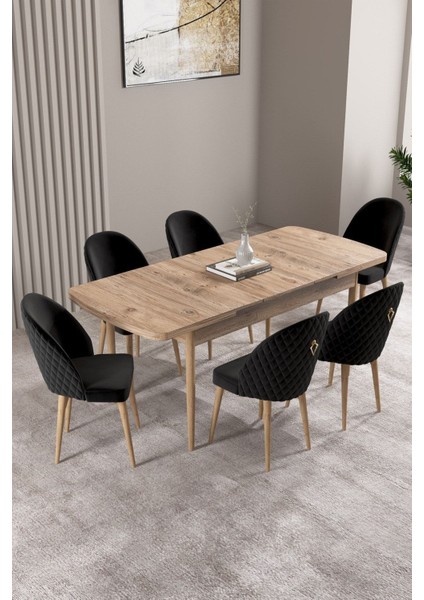 Milas Atlantik ÇAM 80X132 Açılabilir Mdf Masa Yemek Odası Takımı, Mutfak Takımı 6 Adet Sandalye fiyatları