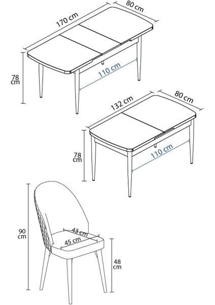 Milas Atlantik ÇAM 80X132 Açılabilir Mdf Masa Yemek Odası Takımı, Mutfak Takımı 6 Adet Sandalye modelleri