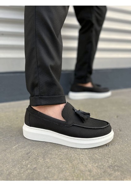 JY154 Blaze Bağcıksız Püsküllü Keten Erkek Günlük Spor Klasik Ayakkabı Kbt - Siyah