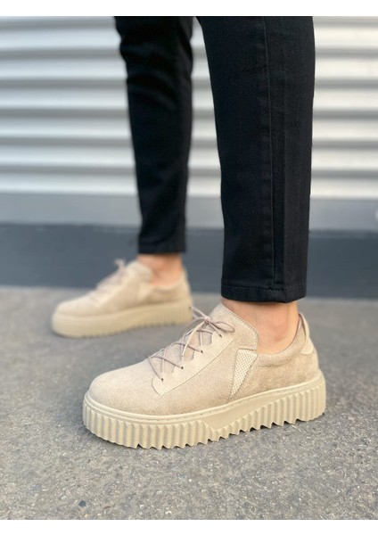 JY502 Bold Bağcıklı Süet Erkek Günlük Sneaker Ayakkabı Skt - Krem fiyatları