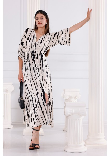 Kruvaze - Yarasa Kol Elbise Ekru modelleri