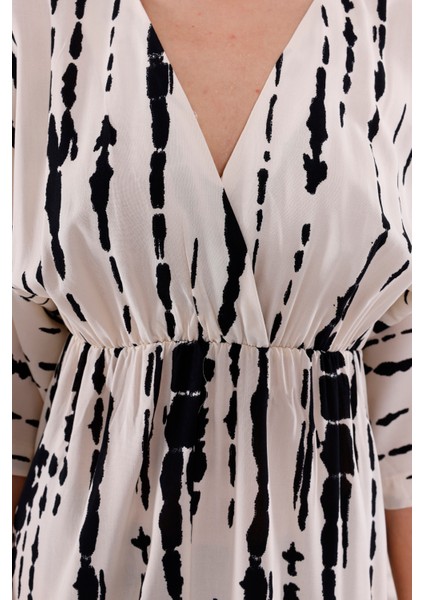 Kruvaze - Yarasa Kol Elbise Ekru indirimleri