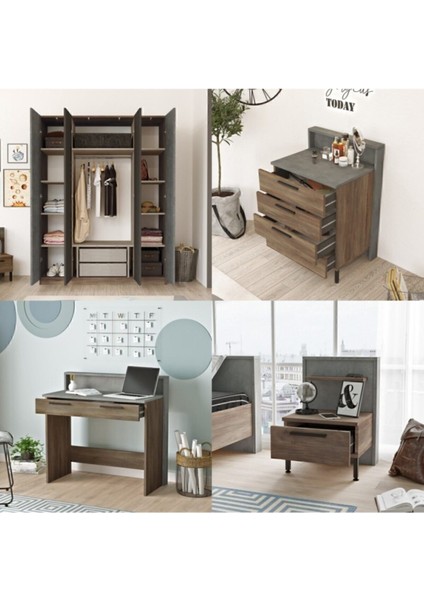 Teeny Genç Odası Takımı Beton-Kahve 6'lı Set TEE17-CG fırsatları