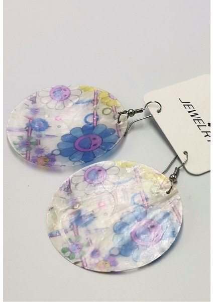 Renkli Figürlü Lüks Sedef Küpe