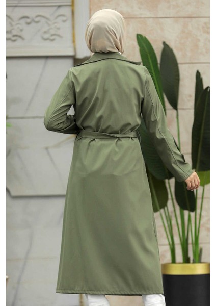 Düğmeli Haki Tesettür Trençkot 6103HK modelleri