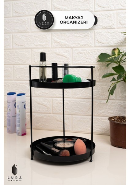 Iki Katlı Siyah Metal Makyaj Düzenleyici, 22X30 Cm, Pratik ve Şık Organizatör
