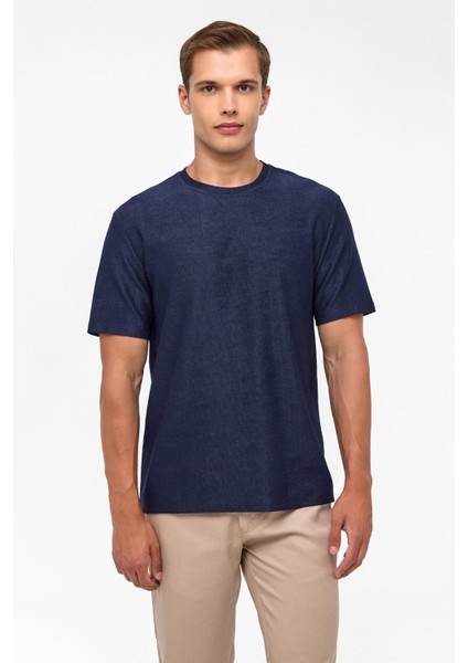 Lacivert Regular Desenli Bisiklet Yaka Tişört fiyatları