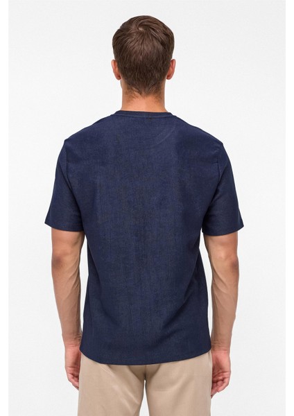 Lacivert Regular Desenli Bisiklet Yaka Tişört indirimleri