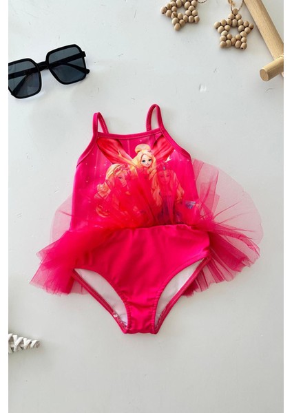 Tüllü Brb Baskılı Kız Çocuk Mayo bikini - Fuşya fiyatları