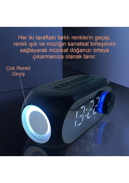 Rgb LED Işıklı Bluetooth Hoparlör, Alarm, Fm Radyo ve Mp3 Çalma Özellikli Siyah