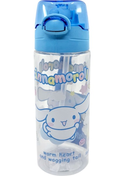 500ML Cinnamoroll Lisanslı Yumuşak Silikon Pipetli Kulplu Kilitlenebilir Su Matarası
