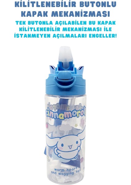 500ML Cinnamoroll Lisanslı Yumuşak Silikon Pipetli Kulplu Kilitlenebilir Su Matarası fiyatları
