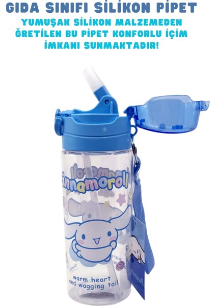 500ML Cinnamoroll Lisanslı Yumuşak Silikon Pipetli Kulplu Kilitlenebilir Su Matarası modelleri