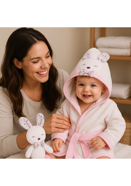 4 Parça %100 Pamuk Bebek Bornoz Takımı