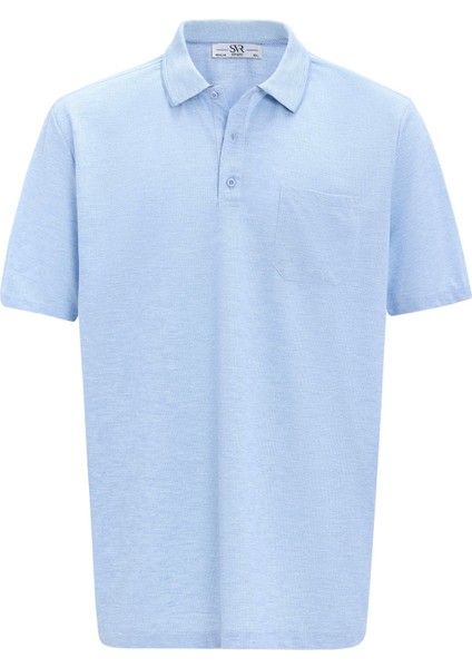 Saks Mavi Regular Armürlü Polo Yaka Tişört