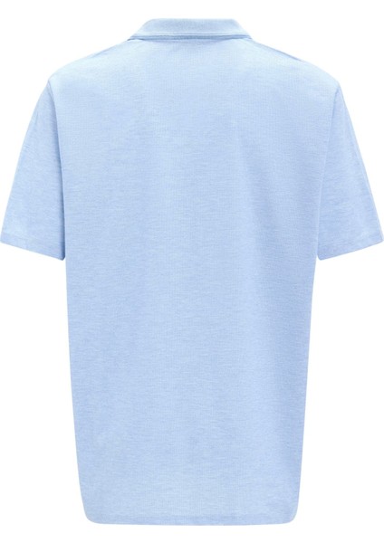 Saks Mavi Regular Armürlü Polo Yaka Tişört modelleri