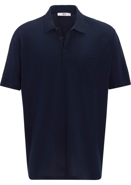 Lacivert Regular Armürlü Polo Yaka Tişört