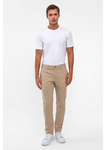 Bej Slim Desenli Pantolon