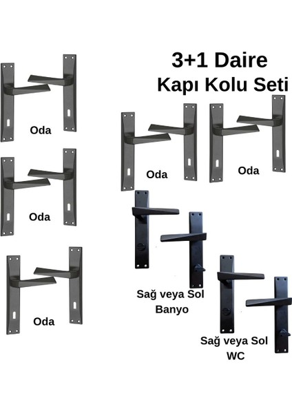 Prizma Aynalı Kapı Kolu 3+1 Diare Için Uygun Oda Kapı Kolu, Wc Kapı Kolu