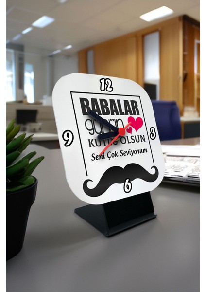 Baba Günü Mesajlı Şık Kare Masa Saati, Hediye Seçeneği