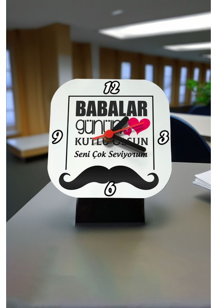 Baba Günü Mesajlı Şık Kare Masa Saati, Hediye Seçeneği modelleri