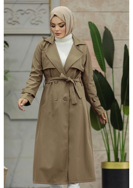 Düğmeli Vizon Tesettür Trençkot 6103V