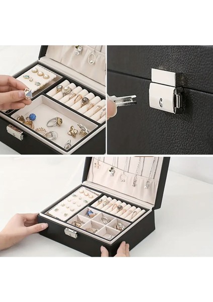 Şık Siyah Pu Deri Takı ve Mücevher Kutusu, Zarif Saklama Çözümü