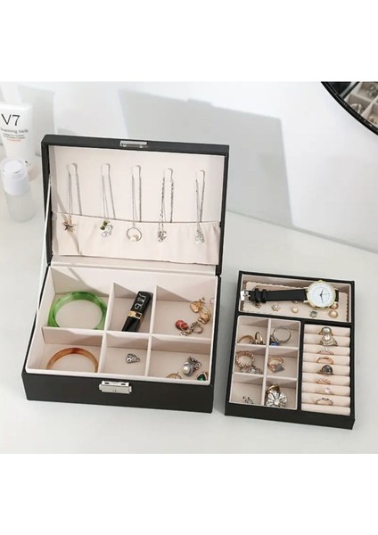 Şık Siyah Pu Deri Takı ve Mücevher Kutusu, Zarif Saklama Çözümü fiyatları