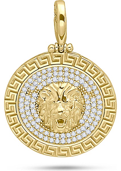 Taşlı Altın Aslan Model Kolye Ucu