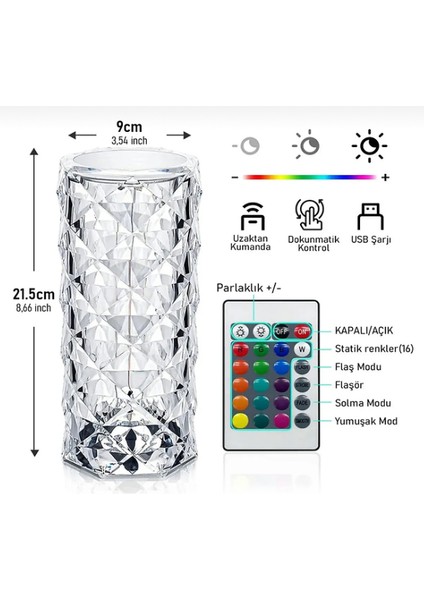 Kristal LED Kumandalı ve Dokunmatik Masa Lambası fiyatları
