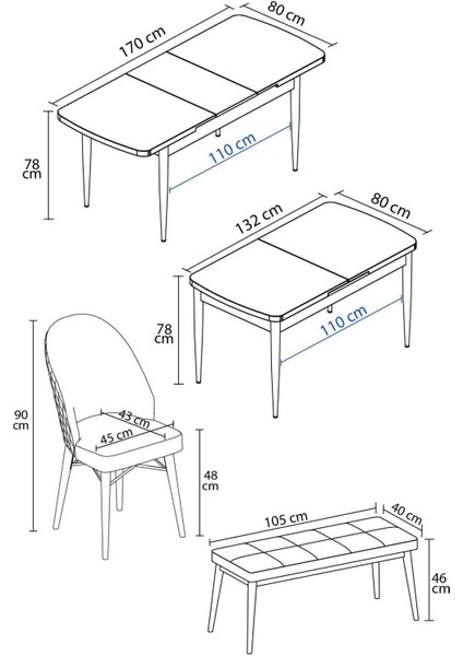 Calvin Meşe Desen 80X132 Açılabilir Mdf Masa Yemek Odası Takımı, Mutfak Takımı 4 Sandalye, 1 Bench indirimleri