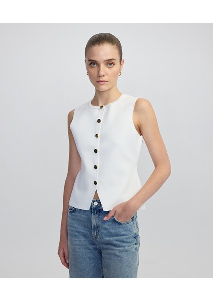 Kontrast Düğmeli Triko Yelek IW6250050339018