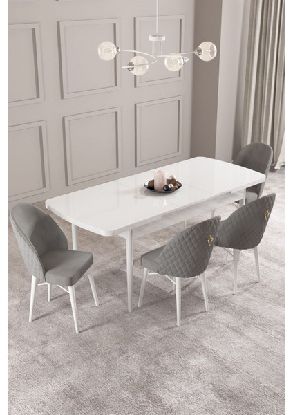 Calvin Beyaz 80X132 Açılabilir Mdf Masa Yemek Odası Takımı, Mutfak Takımı 4 Adet Sandalye fiyatları